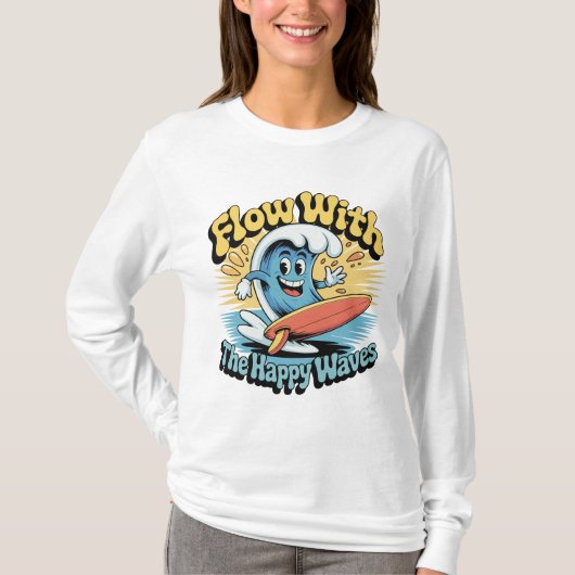 Flow With The Happy Waves Retro Surf Vibes Women's T-Shirt (Vorderseite)