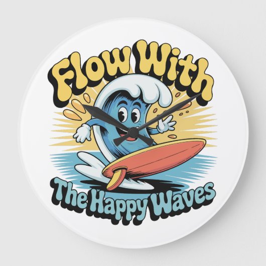 Flow With The Happy Waves Surf  Große Wanduhr (Vorderseite)
