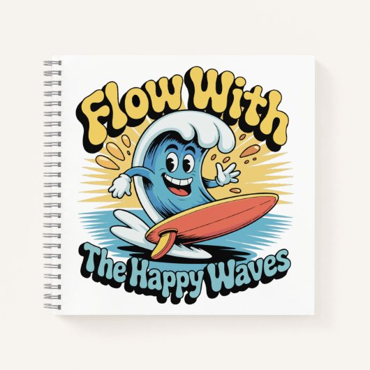 Flow With The Happy Waves Surf Journal Notizblock (Vorderseite)