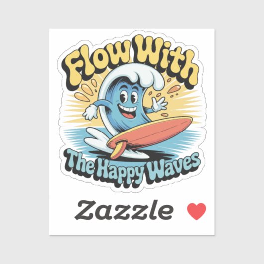 Flow With The Happy Waves Waterproof Sticker (Blatt)