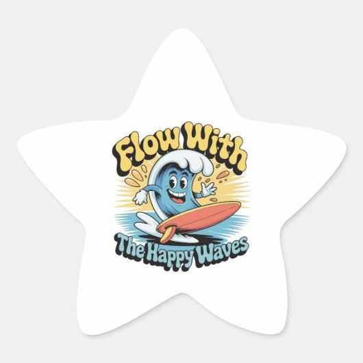 Flow With The Happy Waves Waterproof Sticker (Vorderseite)