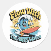 Flow With The Happy Waves Waterproof Sticker (Vorderseite)