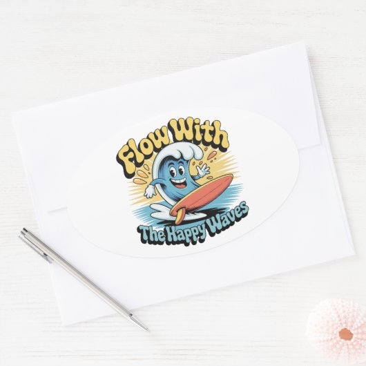 Flow With The Happy Waves Waterproof Sticker (Umschlag)