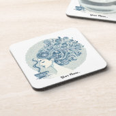 Flow Woman Art - Blue Tile Fusion Getränkeuntersetzer (Linke Seite)