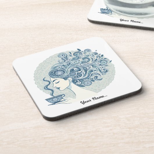 Flow Woman Art - Blue Tile Fusion Getränkeuntersetzer (Linke Seite)