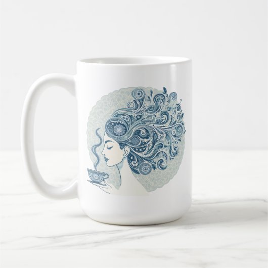 Flow Woman Art - Blue Tile Fusion Kaffeetasse (Links)