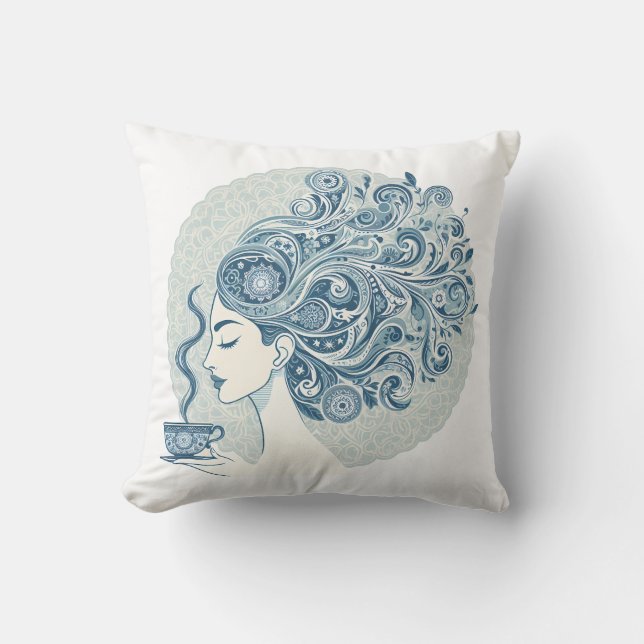 Flow Woman Art - Blue Tile Fusion Kissen (Vorderseite)
