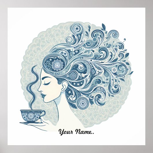 Flow Woman Art - Blue Tile Fusion Poster (Vorne)