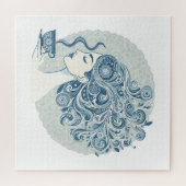 Flow Woman Art - Blue Tile Fusion Puzzle (Horizontal)