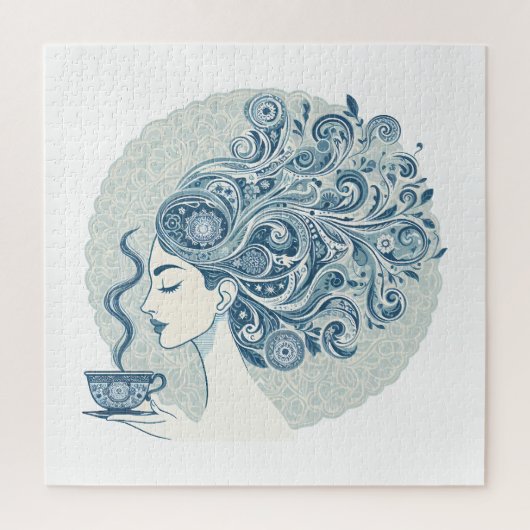 Flow Woman Art - Blue Tile Fusion Puzzle (Vertikal)