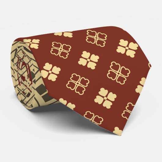 Flower and Diamond Pattern Gold Red Krawatte (Gerollt)