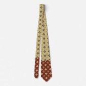 Flower and Diamond Pattern Gold Red Krawatte (Rückseite)