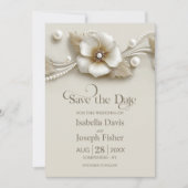 Flower and Pearls Wedding Save the Date Einladung (Vorderseite)