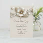 Flower and Pearls Wedding Save the Date Einladung (Stehend Vorderseite)