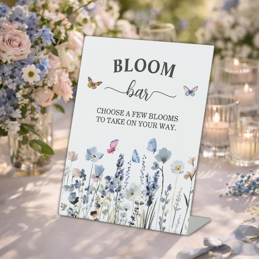 Flower Bar oder Bloom Bar Blaue Glocke Junggeselli Sockelschild