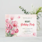 Flower bouquet tulips birthday einladung (Stehend Vorderseite)
