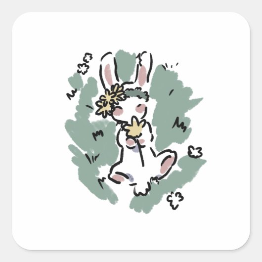 Flower Bunny Quadratischer Aufkleber (Vorderseite)