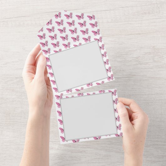 Flower Butterfly with Pink Sakura All In One Einladung (Abreißen)