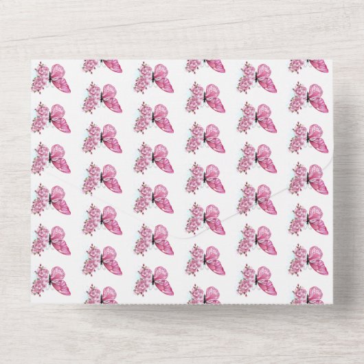 Flower Butterfly with Pink Sakura All In One Einladung (Rückseite)