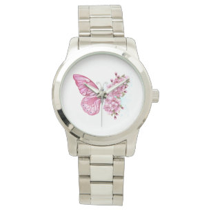 Flower Butterfly with Pink Sakura Armbanduhr