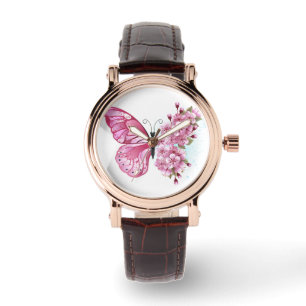 Flower Butterfly with Pink Sakura Armbanduhr