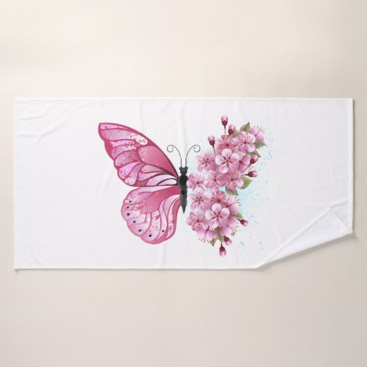 Flower Butterfly with Pink Sakura Badehandtuch (Badehandtuch)