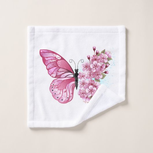 Flower Butterfly with Pink Sakura Badhandtuch Set (Waschlappen)