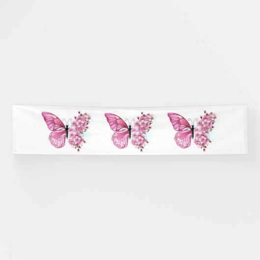 Flower Butterfly with Pink Sakura Banner (Horizontal)
