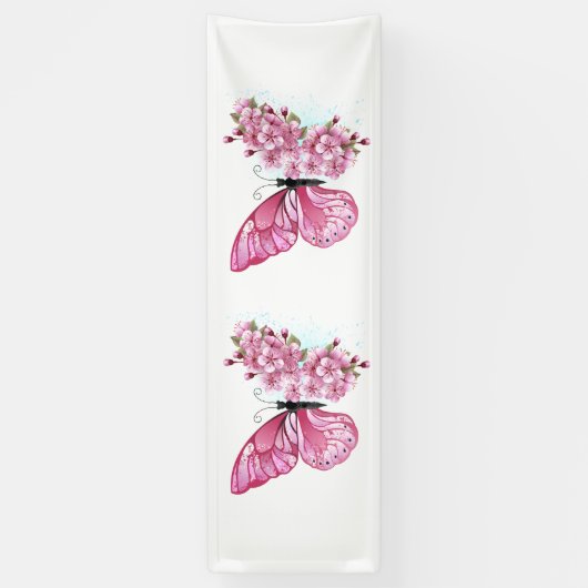 Flower Butterfly with Pink Sakura Banner (Vertikal)