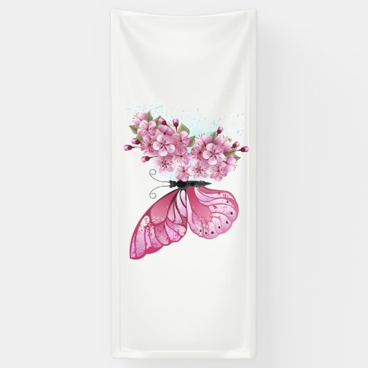 Flower Butterfly with Pink Sakura Banner (Vertikal)