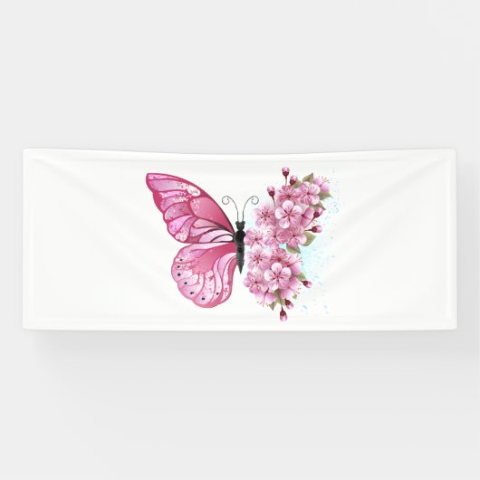 Flower Butterfly with Pink Sakura Banner (Horizontal)