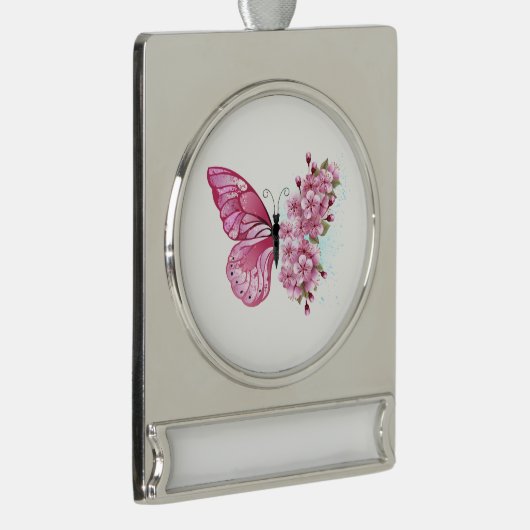 Flower Butterfly with Pink Sakura Banner-Ornament Silber (Rechts)
