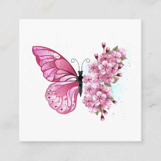 Flower Butterfly with Pink Sakura Begleitkarte (Vorderseite)