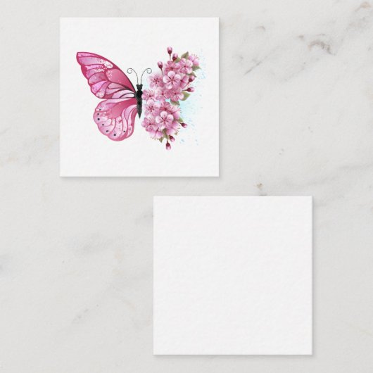 Flower Butterfly with Pink Sakura Begleitkarte (Vorne/Hinten)