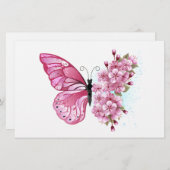 Flower Butterfly with Pink Sakura Briefpapier (Vorne/Hinten)