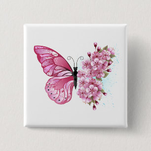 Flower Butterfly with Pink Sakura Button