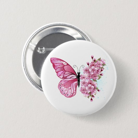 Flower Butterfly with Pink Sakura Button (Vorne & Hinten)