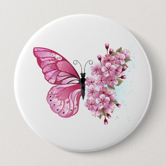 Flower Butterfly with Pink Sakura Button (Vorderseite)