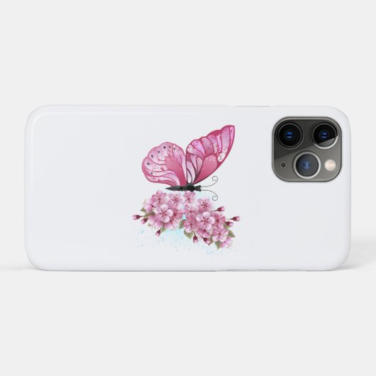 Flower Butterfly with Pink Sakura Case-Mate iPhone Hülle (Rückseite (Horizontal))