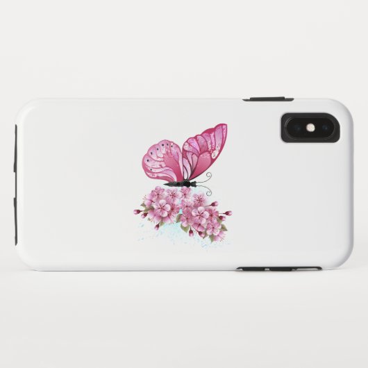 Flower Butterfly with Pink Sakura Case-Mate iPhone Hülle (Rückseite (Horizontal))
