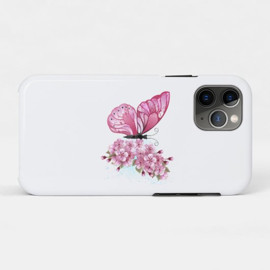 Flower Butterfly with Pink Sakura Case-Mate iPhone Hülle (Rückseite (Horizontal))
