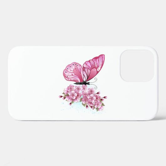 Flower Butterfly with Pink Sakura Case-Mate iPhone Hülle (Rückseite (Horizontal))