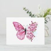 Flower Butterfly with Pink Sakura Dankeskarte (Stehend Vorderseite)