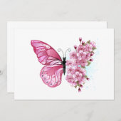 Flower Butterfly with Pink Sakura Dankeskarte (Vorne/Hinten)