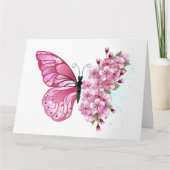 Flower Butterfly with Pink Sakura Dankeskarte (Vorderseite)