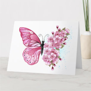 Flower Butterfly with Pink Sakura Dankeskarte