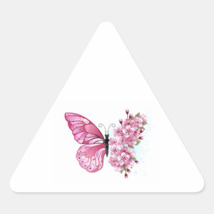 Flower Butterfly with Pink Sakura Dreieckiger Aufkleber