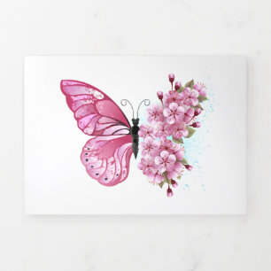 Flower Butterfly with Pink Sakura Dreifach Gefaltete Karte
