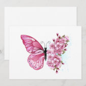 Flower Butterfly with Pink Sakura Einladung (Vorne/Hinten)