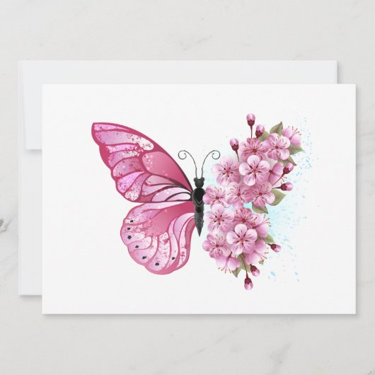 Flower Butterfly with Pink Sakura Einladung (Vorderseite)